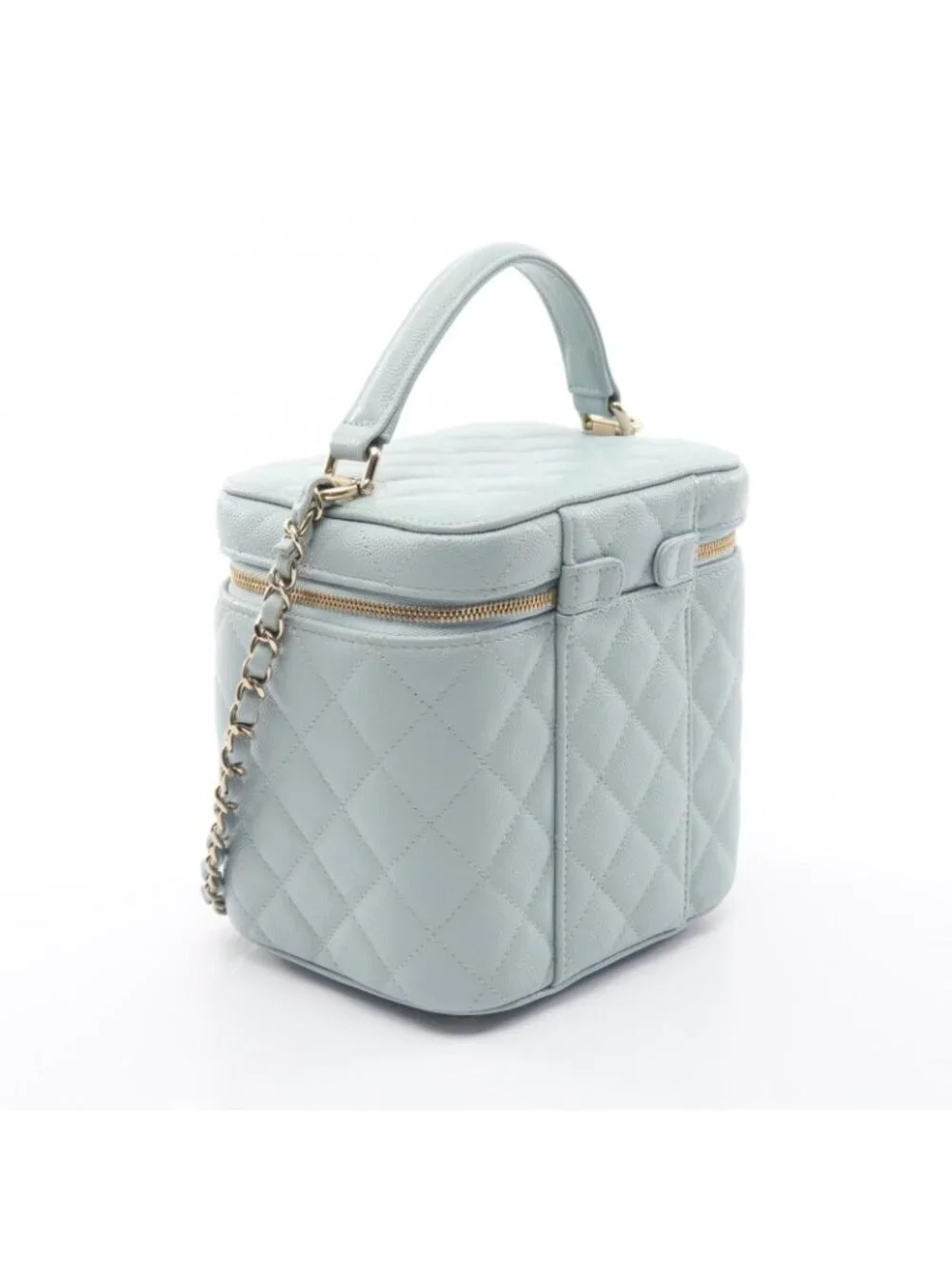 Chanel Shoulder Bag Quilted 2-Way Light Blue Caviar Leather Vanity Chain